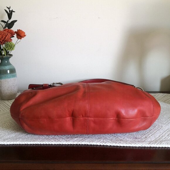 Coach Red Orange Vintage Pleated Leather Hobo Bag F13731 - Picture 5 of 11